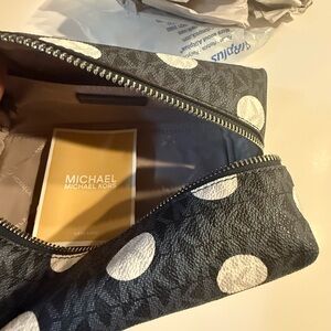 Michael Kors Black and White Polka Dot Cosmetic Bag